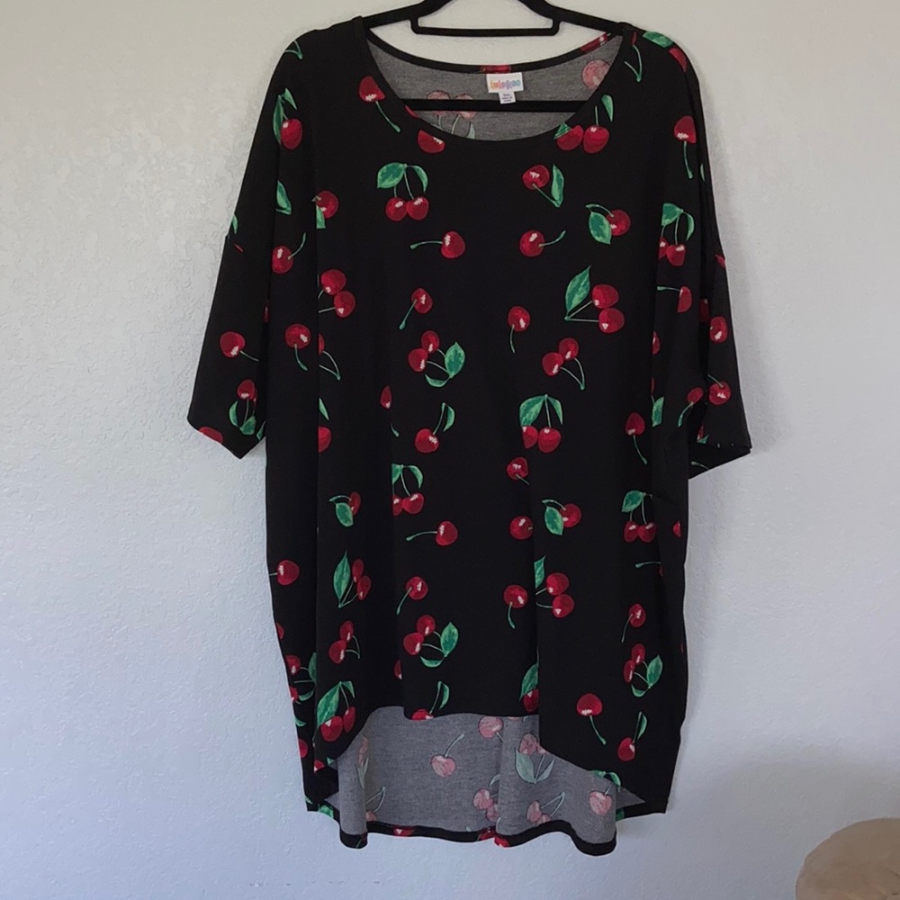 LuLaRoe Black Tunic with Fun Cherry Pattern. Size 3XL. EUC.